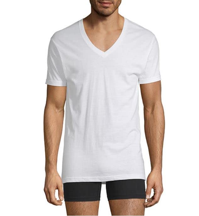 Stafford Mens V-Neck T-Shirts | Tall/Ex Tall Tagless Undershirts | 4 Pack (Large/Extra Tall) White