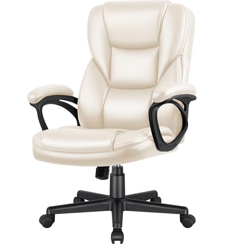 JUMMICO Executive Office Chair High Back Managerial Home Desk Chair, Adjustable Swivel Computer PU Leather Chair with Lumbar Support (Beige)