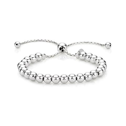Diamond Treats Ladies Silver Bracelet, 925 STERLING SILVER Fashionable Italian Design Ball Bracelet. This Fully Adjustable Size Ladies Bracelet is the Perfect Jewellery Gift for Women Cover