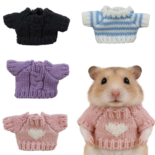 Grykagh 4Pcs Hamster Outfits Adorable Hamster Clothes Cute Small Animal Sweaters for Daily Wear Photography and Special Occasions