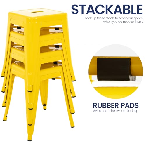 Image of 18 Inch Metal Stools Set of 4, Stackable for Indoor Outdoor, Yellow
