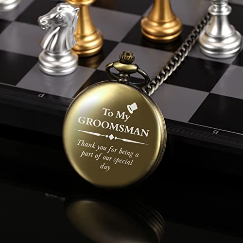 Image of TREEWETO Personalized Pocket Watch for Groomsmen Best Man Custom Engraved Pocket Watches Proposal Gift for Man Wedding Gifts, Groomsman Gifts for Men