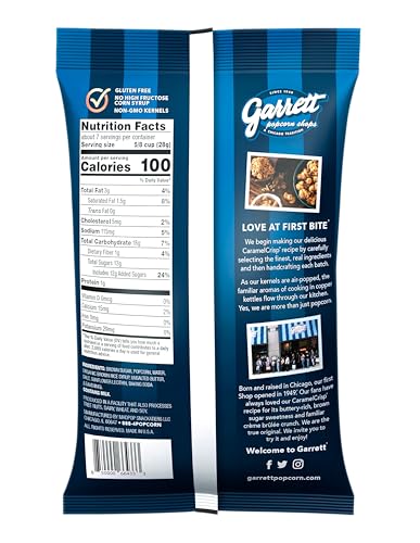 Garrett Popcorn CaramelCrisp, 7.5oz, 1 Bag, Caramel Gourmet Popcorn, Gluten Free, Sweet Snack, Popped Popcorn Bags