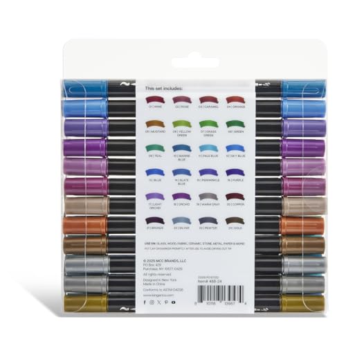 KINGART 24-Piece Metallic Twin-Tip Acrylic Paint Pens – Flexible Brush & Fine Tips – Water-Based Shimmering Ink for Rock Painting, Glass, Wood, Ceramic, and DIY Crafts – 24 Metallic Colors by KINGART - Used condition - Image 3