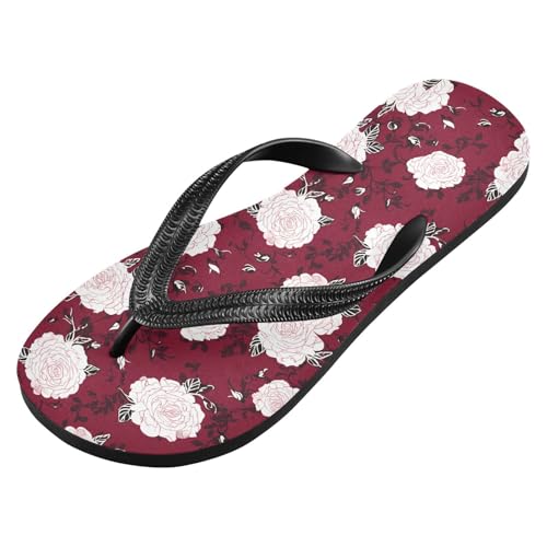 Maple Leaf Sketch Orange Rose Blossom Red Flip Flops for Beach Thong Sandals Anti-slip Lightweight Shower Shoes for Summer Swim Travel2