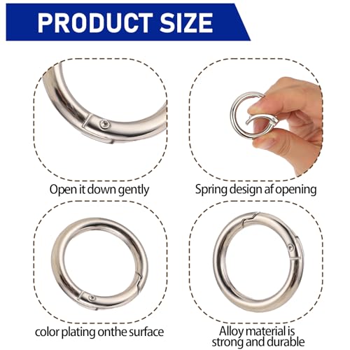 ZEYIYER Karabinerhaken Klein 4 Stück, Silber Runde Schlüsselanhänger Ringe Edelstahl Metall, Federspaltringe Karabinerhaken für Schlüsselanhänger Rucksack Anhänger