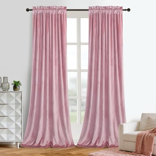 Roslynwood Velvet Blush Curtain 84 inches Length - Curtains Thermal