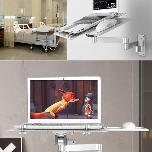 Supporto da parete regolabile per laptop, scrivania pieghevole salvaspazio con vassoio per mouse, per casa, ufficio, cucina e camera da letto, robusta struttura in acciaio