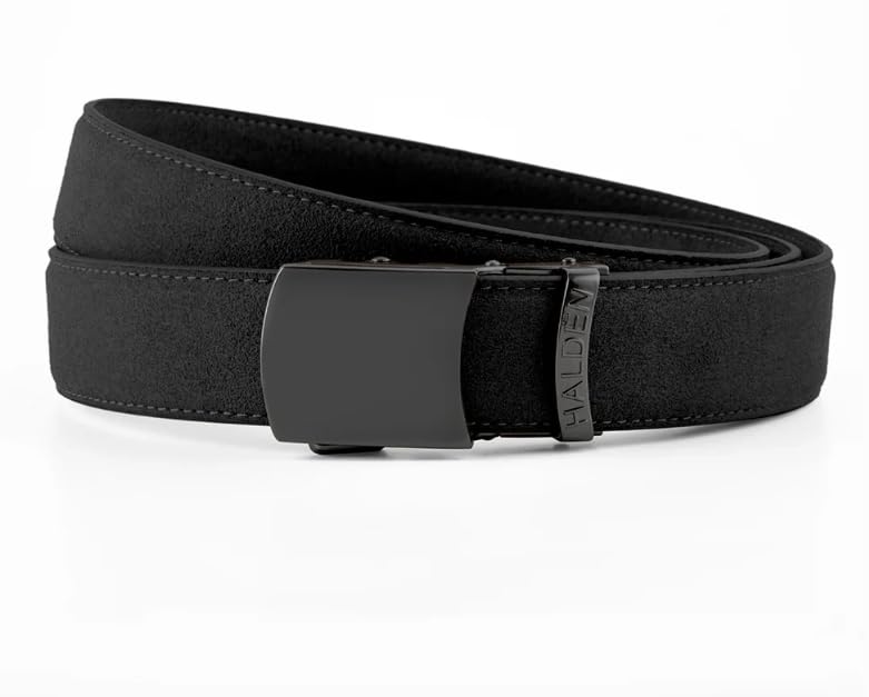 Image of HALDEN Micro Fiber Suede Belt for Men | Vegan Ratchet Belt with Magnetic Auto-Lock Buckle | Adjustable Formal Belt Fits Up to 44 Inch Waist