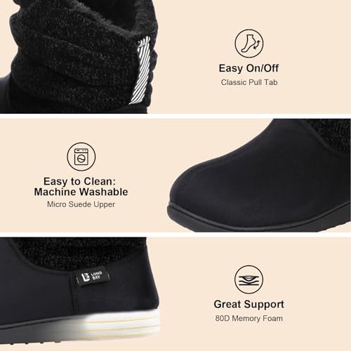 LongBay Women's Warm Chenille Knit Bootie Slippers Memory Foam Comfy Suede Fluffy Faux Fur Boots House Shoes4