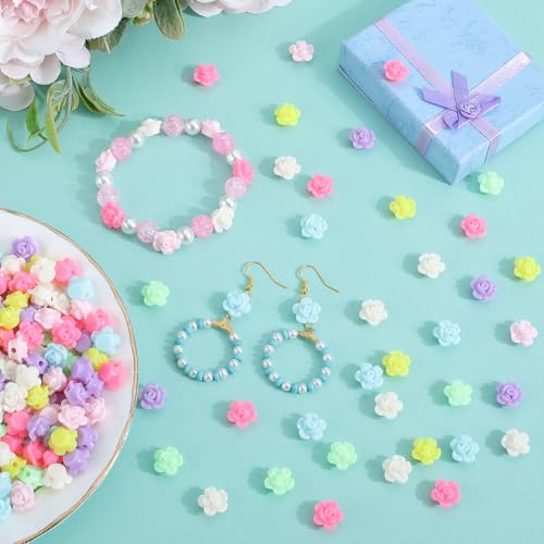SOFPLATE 500pcs Large Acrylic Flower Beads Rose Flower Beads Spring Rosary Floral Candy Color Opaque Big Colorful Bead Charms for jewellery Making Women Bracelet Necklace Keychain Crafts Accessories - Image 4