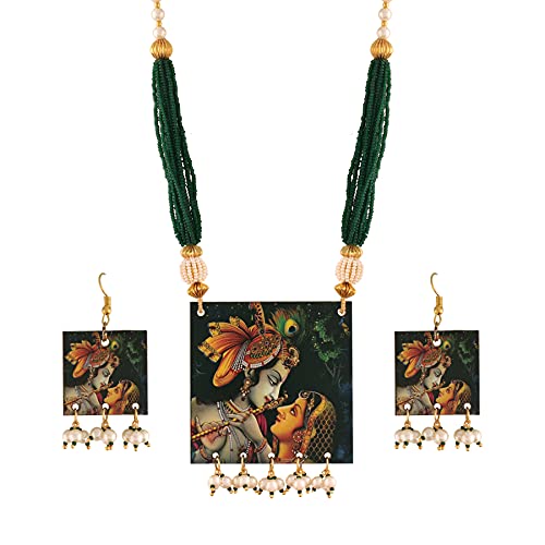 I Jewels Stylish Navratri Portrait Handpainted Wooden Pearl Neckl...