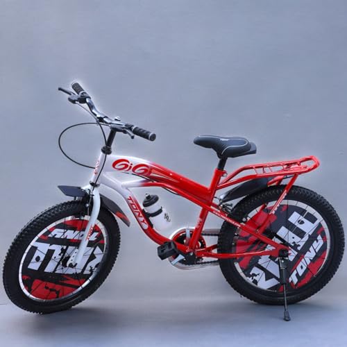Image of Tony RAW Bicycles Gigi Sports BMX Single Speed Steel Frame 20T Bicycle Cycle for Kids 7 to 10 Years Boys & Girls Double Back Seat with Side Stand and Water Sipper Red White