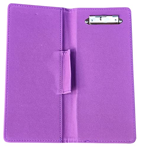 Acclaim Rigid Lawn Bowls Bowling Scorecard Holder Lightly Padded Plain Colour Sparkle Finish 23 cm x 11 cm with Spring Clip & Pen Loop (Purple) - Image 3