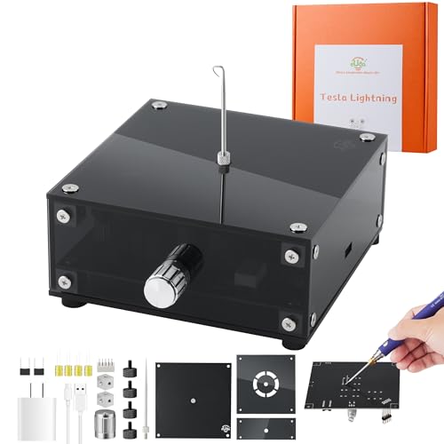 STEM DIY Toys Hand Soldering Electronic Tesla Lightning Kit | Science Craft Kit for Kids Ages 8-9-10-11-12-13-14-15+Years Old|Educational Gifts for Boys&Girls|Video Guide(Rectangular-Transparent Grey)