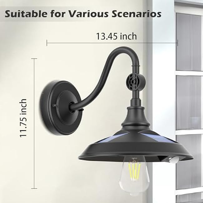 LeiDrail Solar Barn Lights, Aluminum Rustic Vintage Solar Garage Lights with 3 Lighting Modes & Motion Sensor, Waterproof Outdoor Solar Gooseneck Lights for Barn Shed Chicken Coop Patio (2 Pack)