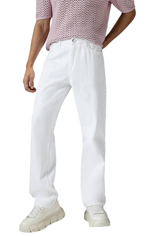 Image of Men Straight Fit Denim Jeans | Washed Blue Casual Denim Pants | Comfortable Classic Straight Leg Jeans for Men | Street Style & Office Casual Wear
