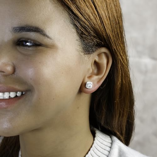 Devin Rose Sterling Silver Halo Square Cubic Zirconia Stud Earrings for Women4