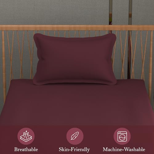 Image of FRESH FROM LOOM Microfiber Single Size Bedsheet Set - Solid Plain, 240 TC, Anti Fade, Includes 1 Pillow Cover (Size- 60 x 90 inch | Piyaji| Solid),Red