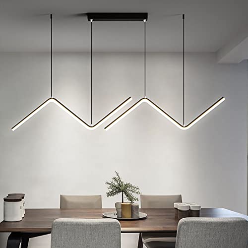 Lustre linéaire LED à télécommande : plafonnier moderne noir réglable pour îlot de cuisine