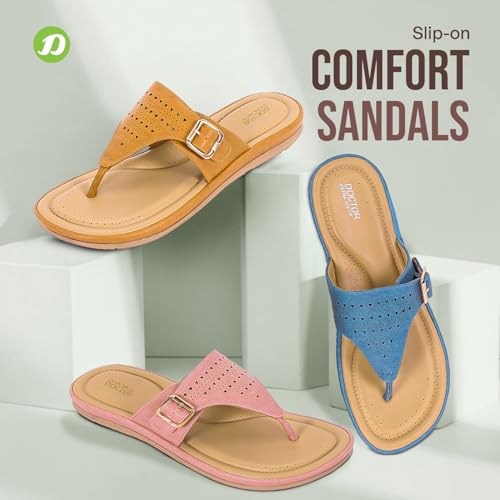 Image of DOCTOR EXTRA SOFT Women's Flat Memory Foam Slippers /Flip-Flops Fashion Stylish Casual Comfortable Diabetic Orthopedic Lightweight Synthetic Slip-on Sandals with Adjustable Buckle for Girls & Ladies D-609