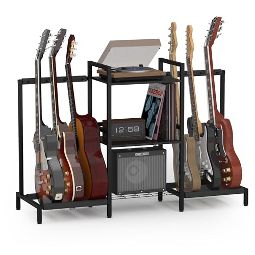 Apepro - Soporte para guitarra con 4 soportes para guitarra acústica, guitarra eléctrica, bajo, estante...