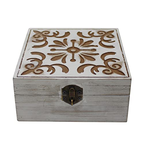 Cvhomedeco. Rustic Wooden Decorative Box Vintage Wood Storage Box With Lid And Hinged Square Stash Boxes For Photos, Jewelry, Keepsake And Gifts. White #TOP1
