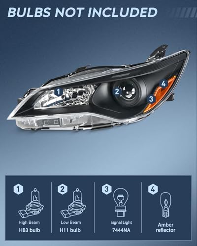 Image of Nilight Headlight Assembly Compatible with 2015 2016 2017 LE SE XLE Toyota Camry Headlamps Replacement Black Housing Amber Reflector Clear Lens Driver and Passenger Side