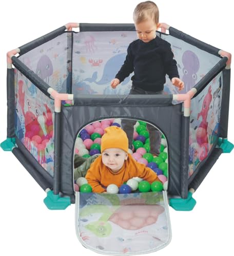 Image of BabyGo Kids Ocean Fence Basketball Ball Pool for Kids, Play Tent House for 2+ Year Old Girls and Boys, Ball Pit for Kid, Spacious, Lightweight, Portable & Easy to Set Up (30 Balls)