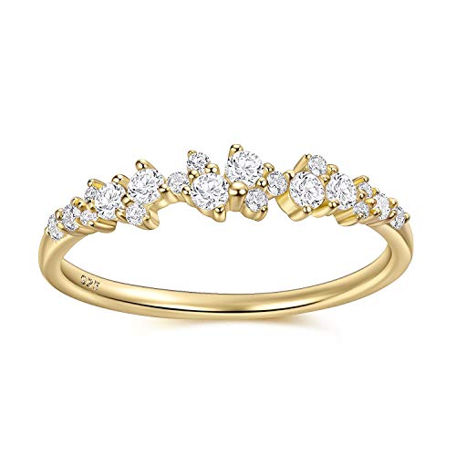 14k Gold Plated Wedding Rings for Women Silver Rings Stacking Simulated Engagement Bands Set Round 5A CZ Dainty Rings Size 8 by KOOLFIN