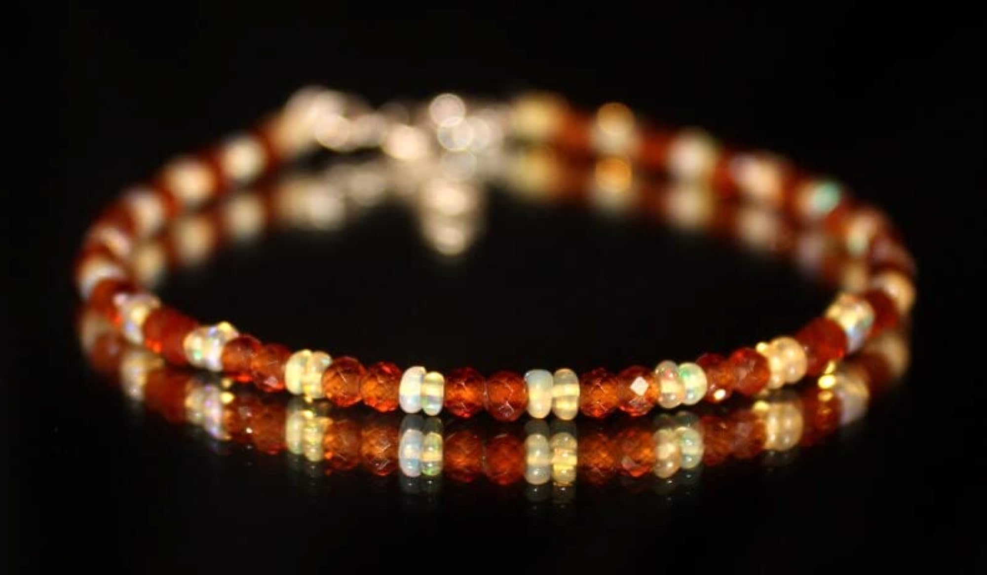 Hessonite Garnet & Ethiopian Opal Adjustable Bracelet, Unisex