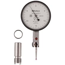 Mitutoyo 513-472 Dial Test Indicator, Horizontal Type, Ruby Stylus, 0.375" Stem Dia., White Dial, 0-15-0 Reading, 1.575" Dial Dia., 0-0.03" Range, 0.0005" Graduation