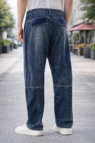 Image of Ben Martin Blue Men Jeans || Baggy Fit Denim Pants for Man || Loose Wide Leg Streetwear Jeans: || Panelled Designer Jins || Stretchable Cotton Casual Wear Pants Men: