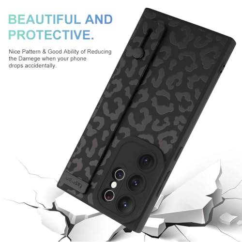Image of Compatible with Samsung Galaxy S23 Ultra Case with Strap Wrist Black | Cheetah Print Shockproof Soft TPU Protective Cover for Women Girls, Slim Anti Scratch Case 6.8 Inch, Black