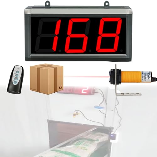 Contador digital infrarrojo LED para cinta transportadora. Pantalla de 4 dígitos. Conteo de hasta 9999. Rango de detección de 99 cm. Ideal para entornos industriales y educativos.