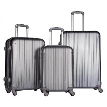 CONJUNTO DE MALA DE VIAGENS FIBRA RÍGIDA ABS 3 PÇS - P/M/G Cor:Prata 8001