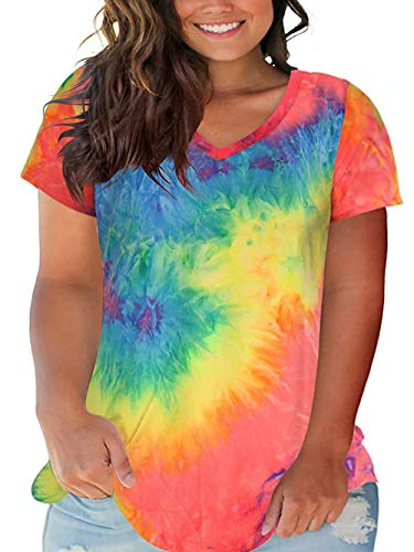 Women's Plus Size Tops Tie Dye Casual T Shirts Basic V Neck Tee Tops 28W ZD