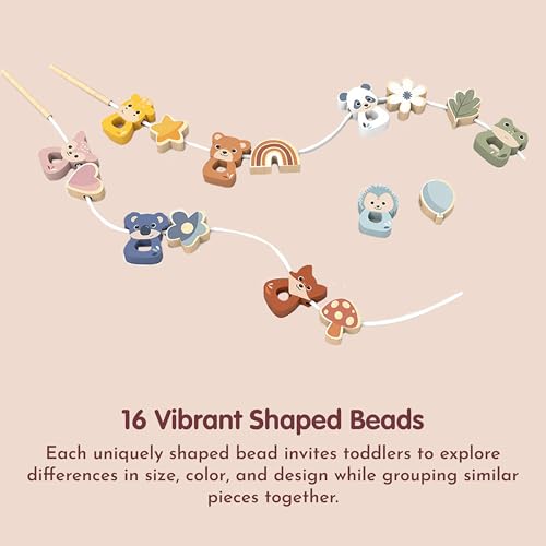 Image of SPEEDY MONKEY Wooden Lacing Beads Set for Toddlers 24m+ Threading Toy | animal shapes, threading beads, lacing toys, sorting & stacking toys, preschool toys, pattern color recognition, fine motor