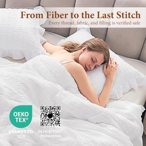 Image of JOLLYVOGUE Bright White Full Comforter Set,3pcs Seersucker Comforters Full