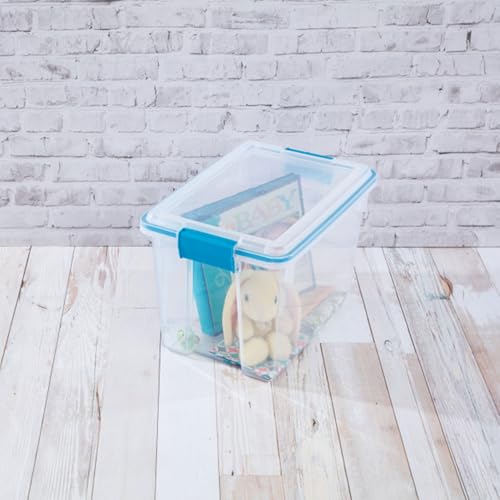 Image of Sterilite 20 Qt Gasket Box, Stackable Storage Bin with Latching Lid and Tight Seal, Plastic Container to Organize Basement, Clear Base and Lid, 1-Pack