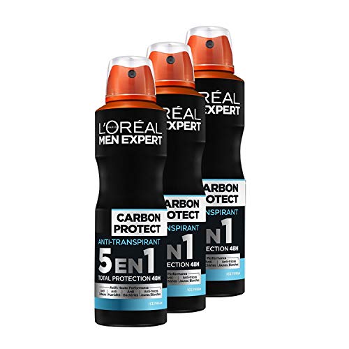 LOréal Men Expert Carbon Protect Ice Fresh 5-in-1 Mens Spray Pack of 3