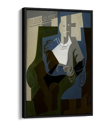 Juan Gris Arlequin assis toile flottante cadre noir décoration murale salon 50,8x76,2