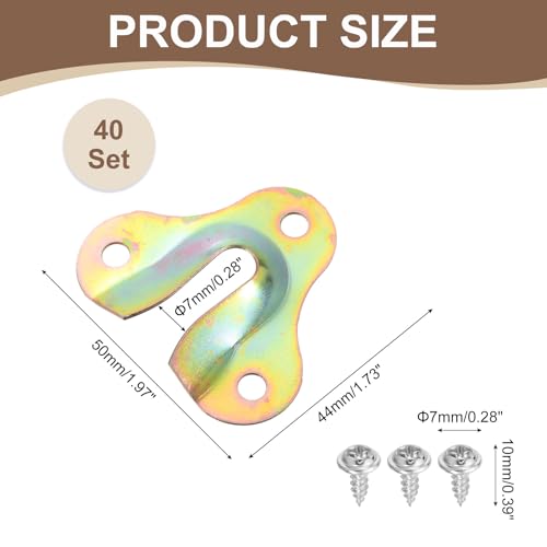 Image of uxcell 40Pcs Keyhole Picture Frame Hangers, 50x44mm Heavy Duty Metal Keyhole Hangers Picture Frame Hanging Plate with Screws for Mirrors Pictures Photo Frames, Zinc Yellow