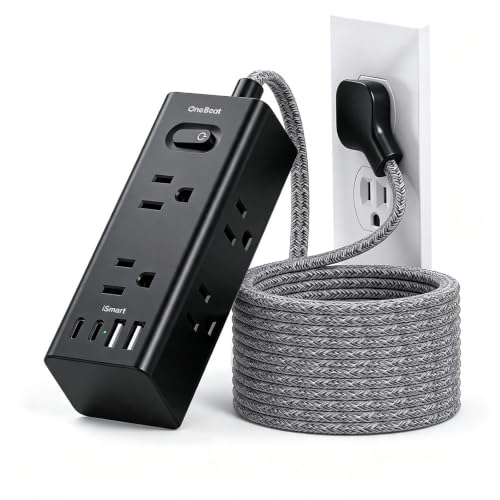 Image of Extension Cord 10Ft, Flat Surge Protector Power Strip 10 Ft Long Cord,Black | One Beat 6 Widely Outlets 4 USB Ports (2 USB C), 10ft Extension Cord Wall Outlet Extender for Home Office College Dorm Room