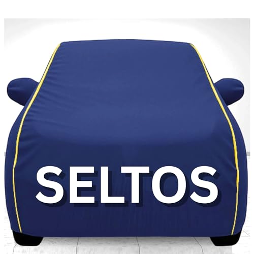 Image of 100% Waterproof Car Cover for Seltos UV Protection, Dustproof, Windproof | Custom Fit with Mirror Pockets, Belt & Buckle | All Weather Outdoor Body Cover(Blue)