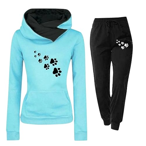 riou Chándal Mujer Completo Invierno Original, Divertido Estampado Conjunto Ropa de Deportivo 2 Piezas Sudadera con Capucha Manga Larga y Pantalón Jogger para Fitness Jogging S-XXL