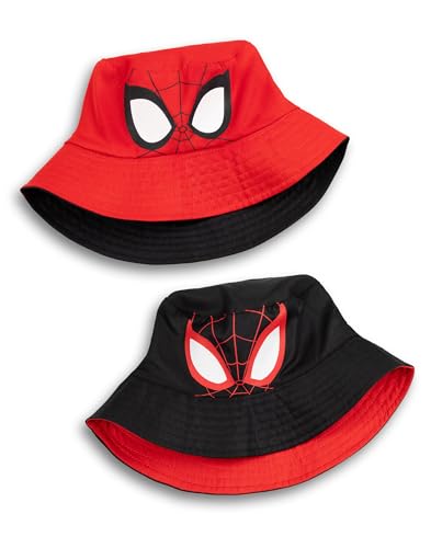Marvel Spiderman Reversible Bucket Hat | Red & Black | Featuring Spiderman & Miles Morales | Sun Protection