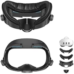AMVR FC3 Facial Interface with 2 Face Pad Only Compatible with Meta Quest 3 | Pressure‑Relief VR Headset Accessories, Knob Adjustable FOV, Glasses-Friendly, Soft PU＆Ice Silk Cushion (NOT for Q3S)