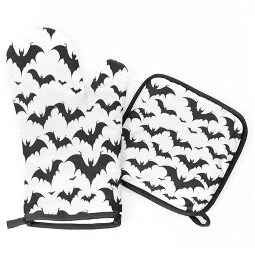 Bats Oven Mitts Kitchen Oven Gloves for Cooking Baking Heat Proof Lining Cotton Kitchen Potholder Mittens Pot Holders Hot Pads for Chef Women Men