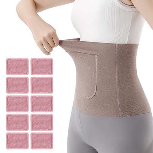 Cinturón de apoyo para la espalda, calentador de vientre, cinturón elástico cálido para el abdomen para mujeres y hombres, cómoda envoltura térmica portátil con 10 almohadillas de calor, soporte